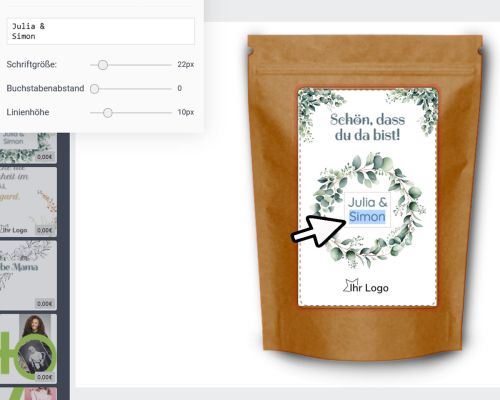 Die Endkunden können selbst über den Design-Editor die Kaffeeetiketten nach belieben gestalten