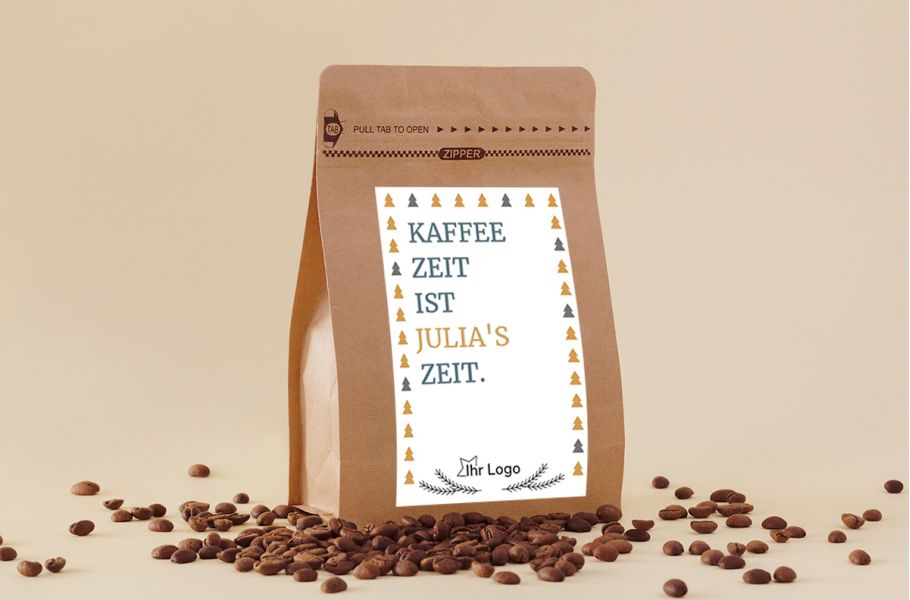 Trinkdeins Kaffeetüte mit Etikett zum selber gestalten und sofort bestellen